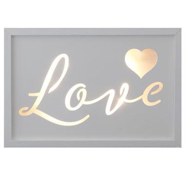 D&eacute;cor Lites Wooden LED Box White Love 20cm x 30cm x 3cm, 2 x AA Batter - L.E.D Lights